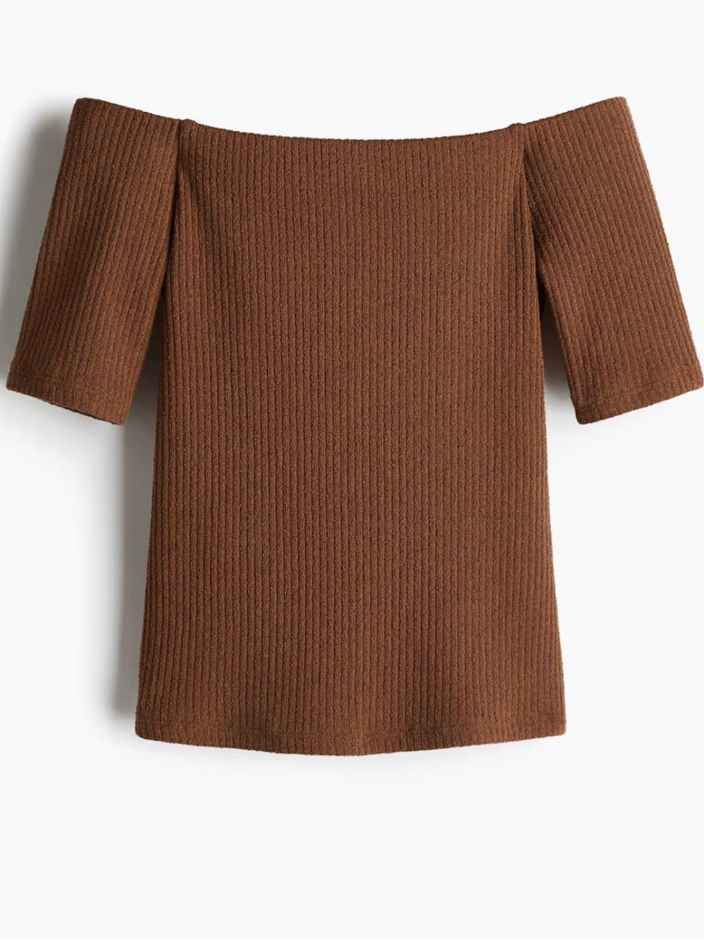 H&M Brown Off-the-Shoulder Ribbed Knit Sweater